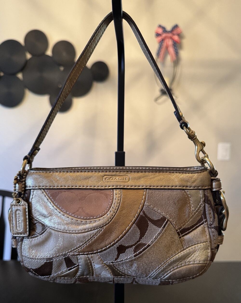 Coach Zoe Mosaic Gold Brown Patchwork Mini Bag